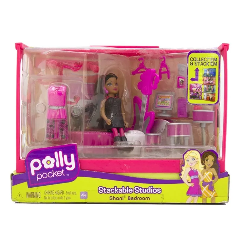 Original Cartoon Polly Pocket Stackable Studios Creative Ornaments Toys Hobbies Action Figures Holiday Gifts for Children