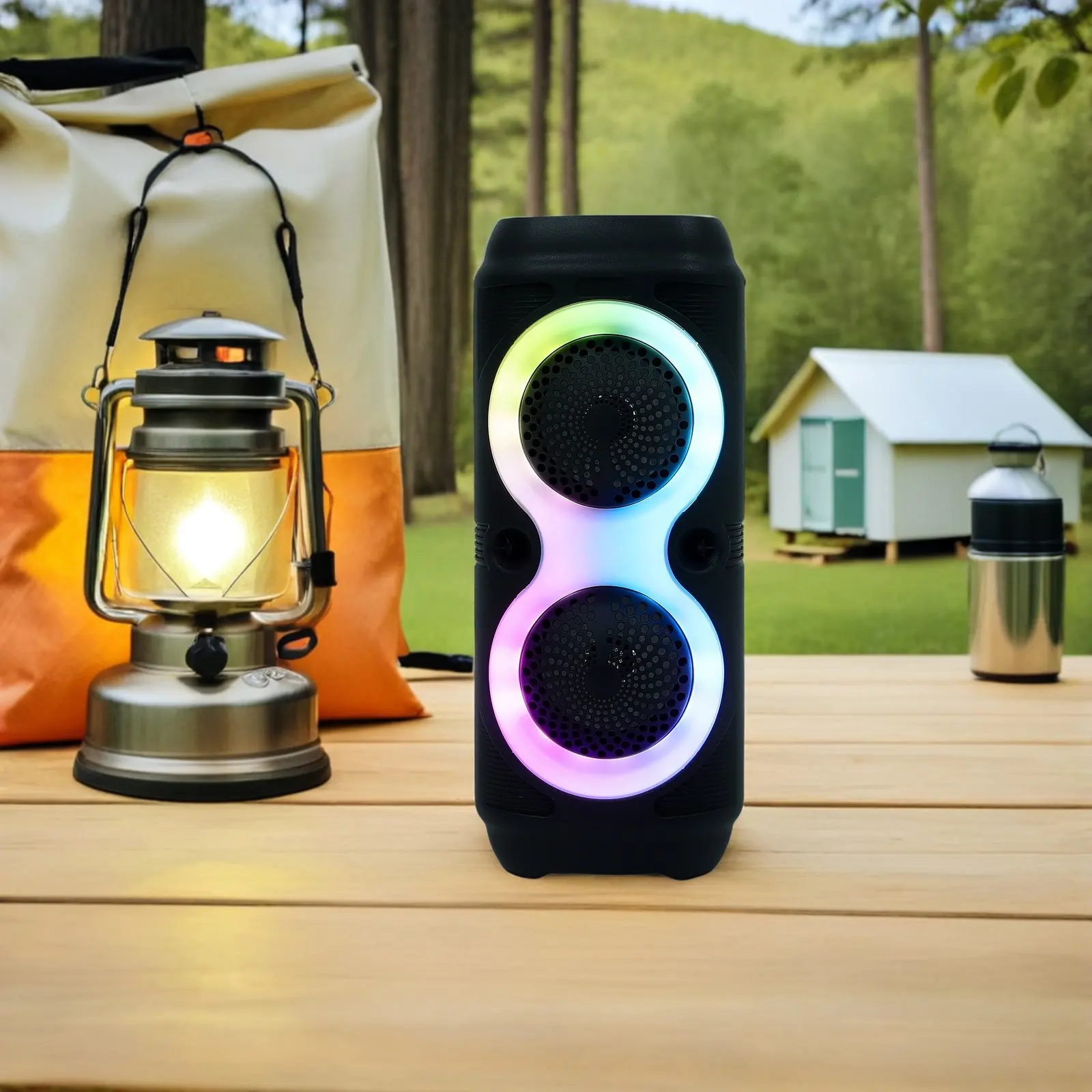 1Set Portable Wireless Speaker Rgb Rhythm Lights Deep Bass Loud Stereo Sound USB Input Microphone Karaoke Party Beach