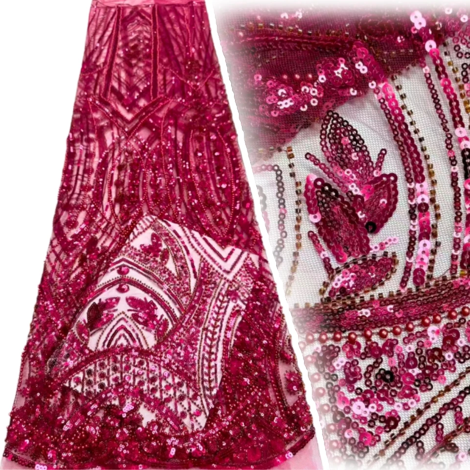 

5 Y Luxury African Sequins Embroidered Groom Lace Fabric High Quality French Nigerian Mesh Lace Fabric for Wedding Dress CC1820