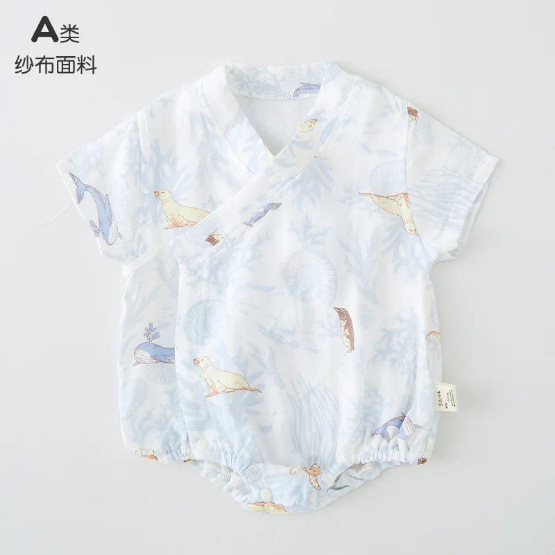 Baby onesie summer thin gauze bamboo cotton Class A newborn fart coat short sleeve baby clothes breathable
