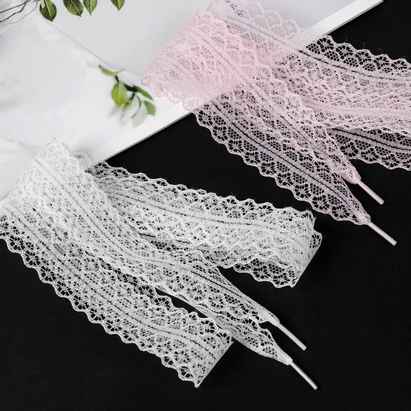 1 Pair Girls Lace Shoelaces Casual Shoes 2.9CM Width Flat Shoelace for Sneakers Black White Shoe Laces Accessorices Shoelace