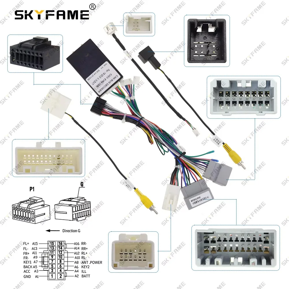 SKYFAME 16Pin Car Wiring Harness Adapter Canbus Box Decoder Android Radio Power Cable For Dongnan Soueast DX7