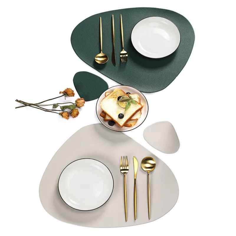 1/4/10sets Cream Green Gift Placemats and Coasters Set Shaped Kitchen Table Mats Pads Nordic Leather Table Decoration Mat 식탁매트
