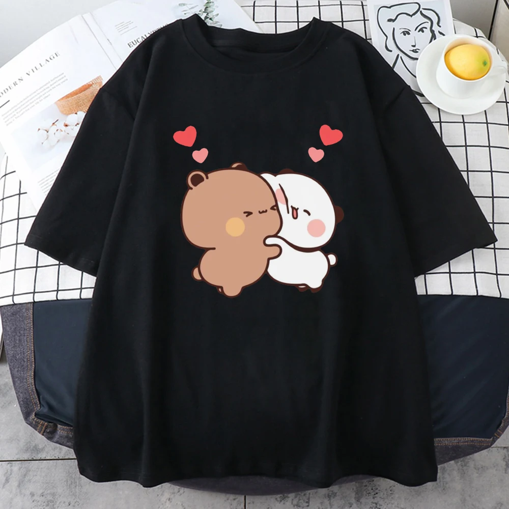 Panda Bear Cartoon T Shirt Bubu and Dudu Cute Tshirts100% Cotton Short Sleeve Girls Print Tees O-Neck Kawaii Tops Ullzang Casual