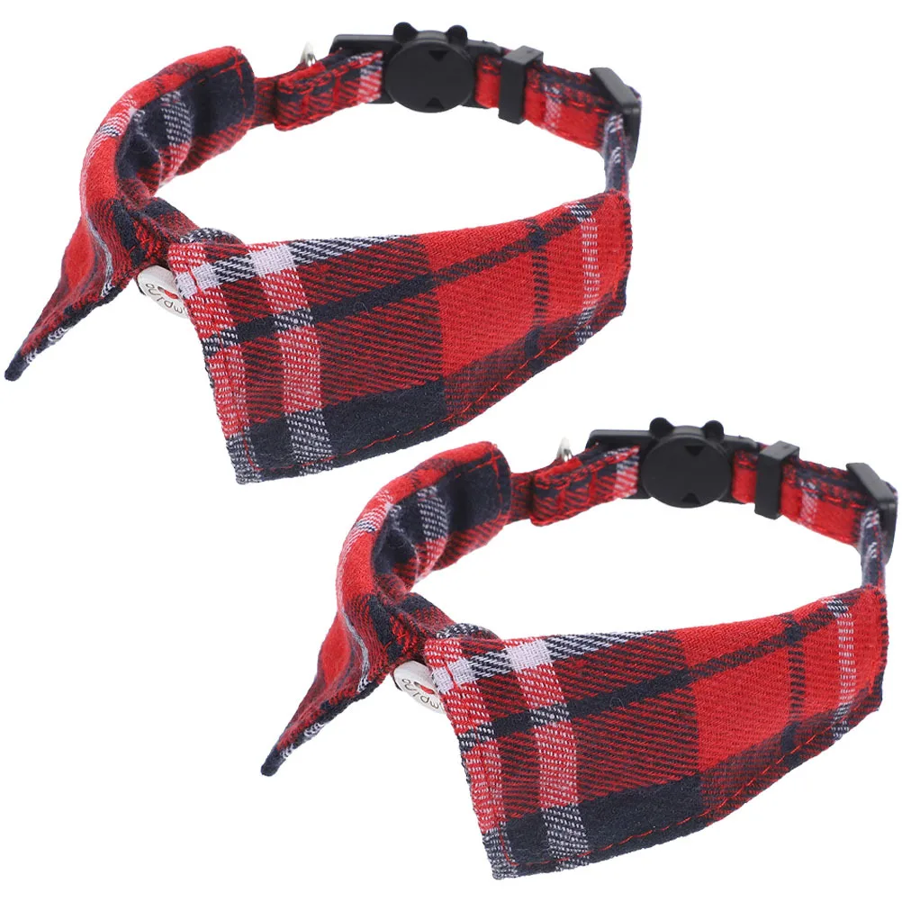

2Pcs Cat Collar Adjustable Plaid Pattern Bell Safety Buckle Breathable Pet Accessory for Cats Dogs Plaid Cat Collar
