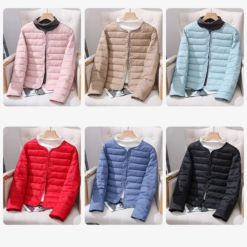 Chaqueta de algodón ultraligera para mujer, sin cuello Abrigo acolchado, tejido mate, ligero, cálido, cortavientos para Parque, Otoño e Invierno