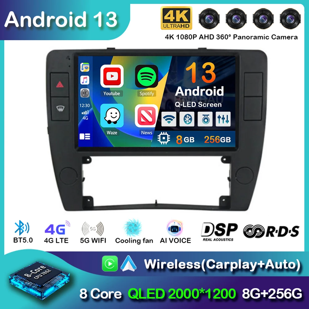 Android 13 Carplay Auto Car Radio For Volkswagen Passat B5 2000-2005 Multimedia Video Player GPS Stereo DSP Carplay No 2din DVD