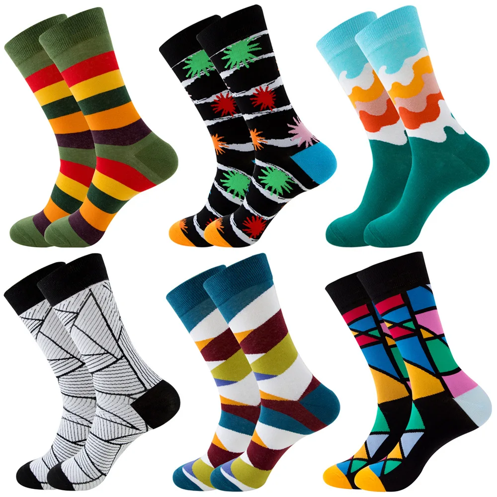 6 pairs lot pack men women socks street personality fashion stripe Funny fruit Universe series happy New product Explosion socks