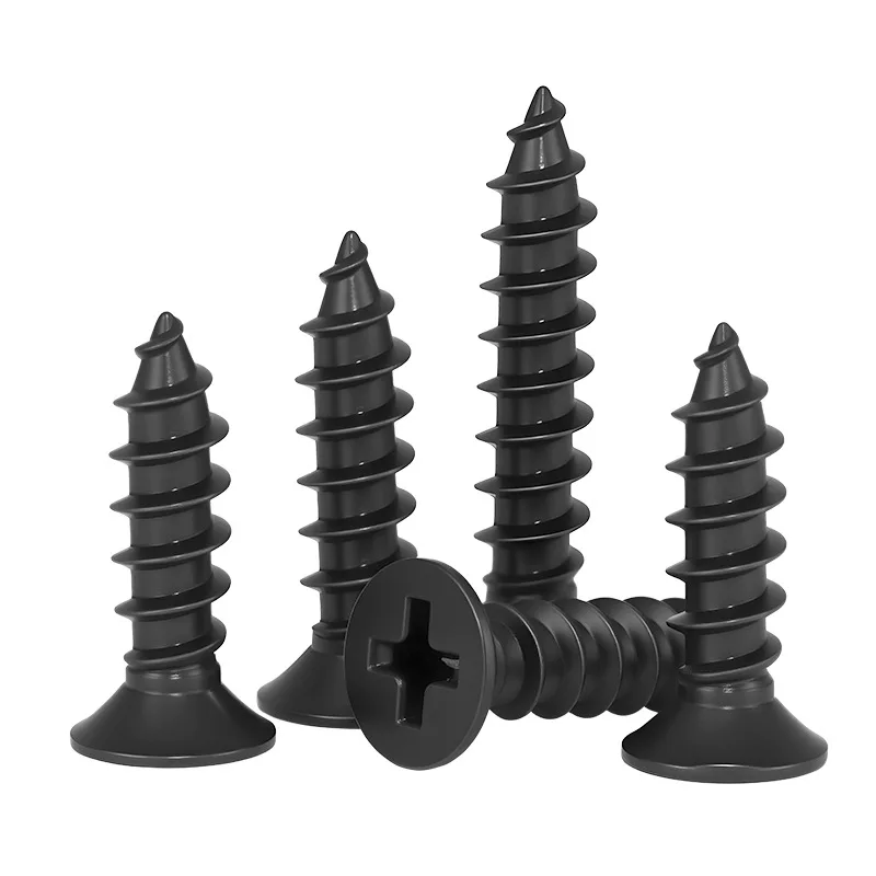 100pcs/lot Black Phillips Carbon Steel M1 M1.2 M1.4 M1.5 M2 M2.6 M3 M3.5 M4 M5 Cross Countersunk Flat Head Self-tapping Screw