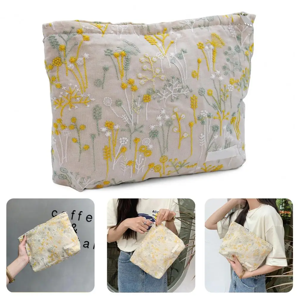 

Embroidery Flower Cosmetic Bag Soft Travel Toiletry Bag Makeup Bag Storage Pouch Travel Makeup Bag Floral Cosmetic Bag bolsa