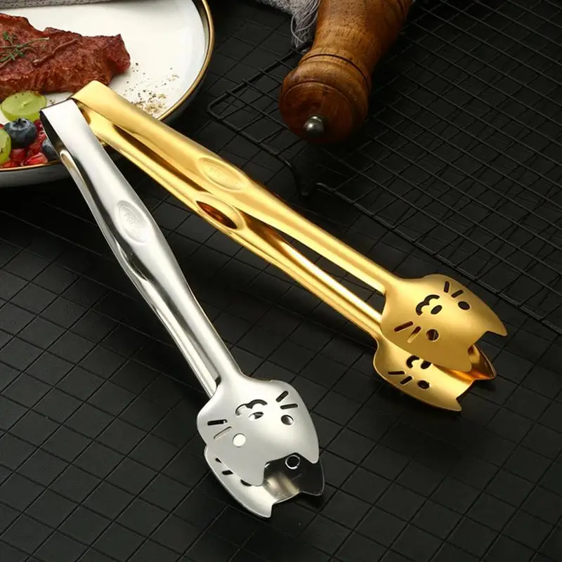 Kitchen Tongs For Cooking Stainless Steel Barbecue Bread Clip Cat Shape Grill Tongs For Outdoor Grill Metal Tongs Cooking Heavy