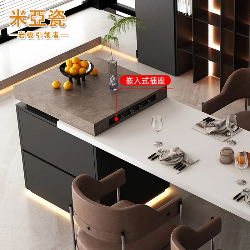 Multifunctional rock slab bar table integrated matte kitchen island table tea table small apartment home