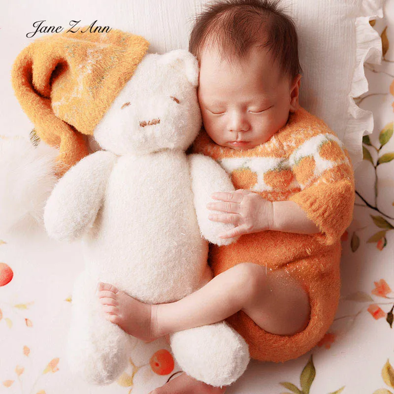 Autumn Style Newborn Photography Props Pumpkin orange warm  halloween Photo Knitted Wool bonnet Jumpsuit Baby Shoot Clothing