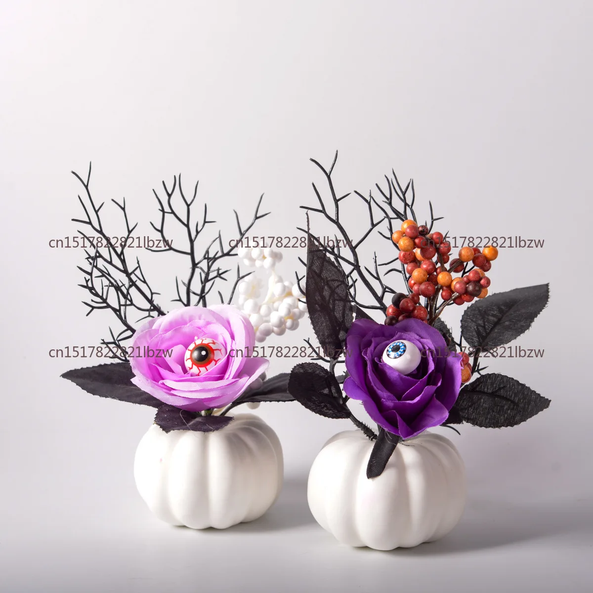 Halloween simulated pumpkin table center ornament simulated flower berry eye ornament