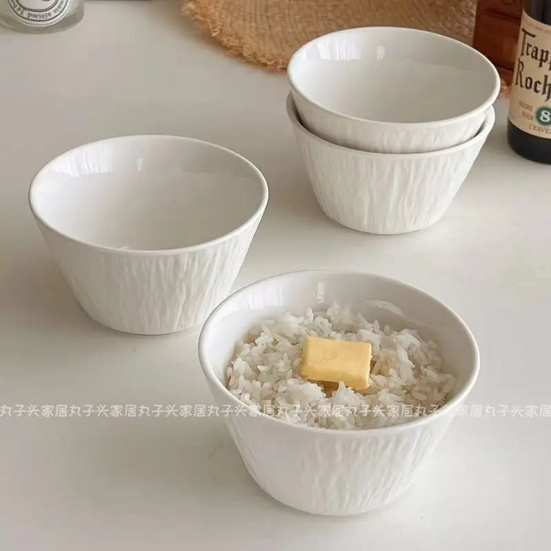 South Korea Simple Ceramic Rice Bowl Home Soup Bowl Oatmeal Fruit Salad Breakfast Tableware Bowl Plates Food Utensils