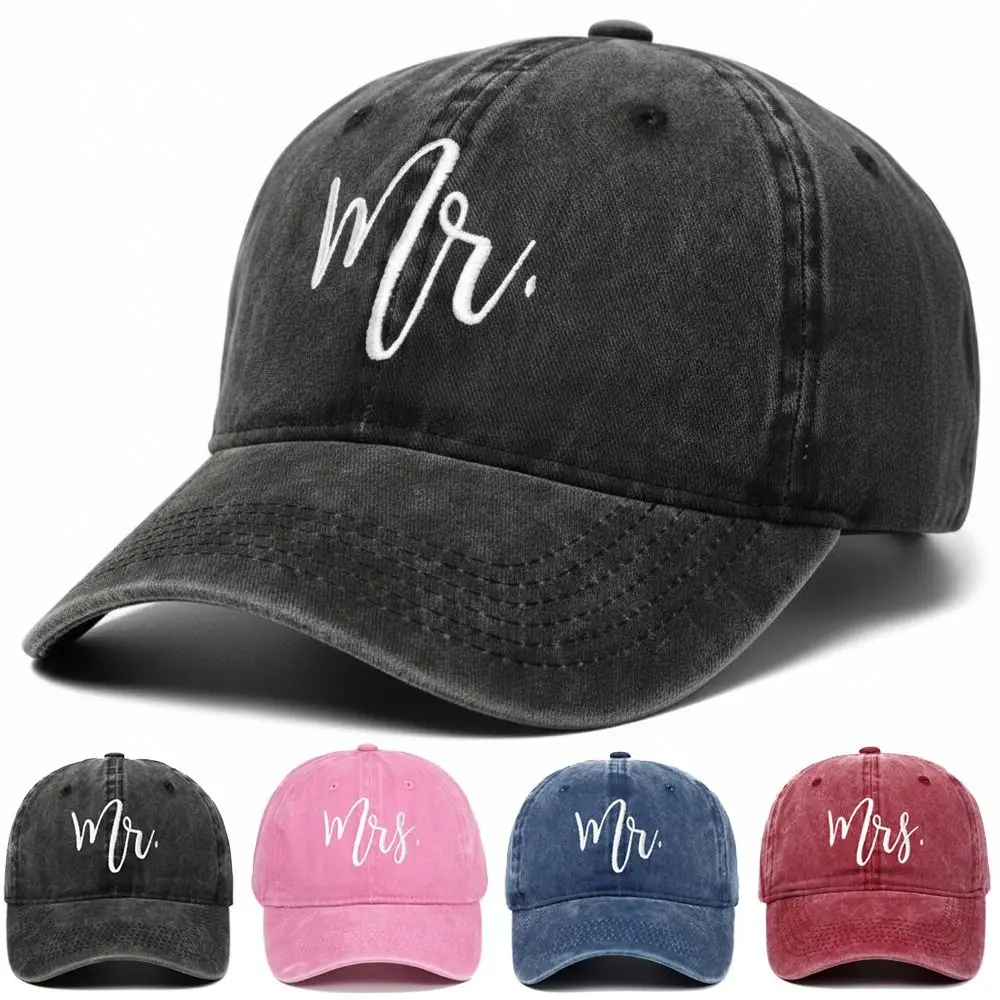 Fashion Washed Cotton Mr Mrs Embroidery Caps Vintage Adjustable Baseball Cap Casual Breathable Couple Baseball Hats