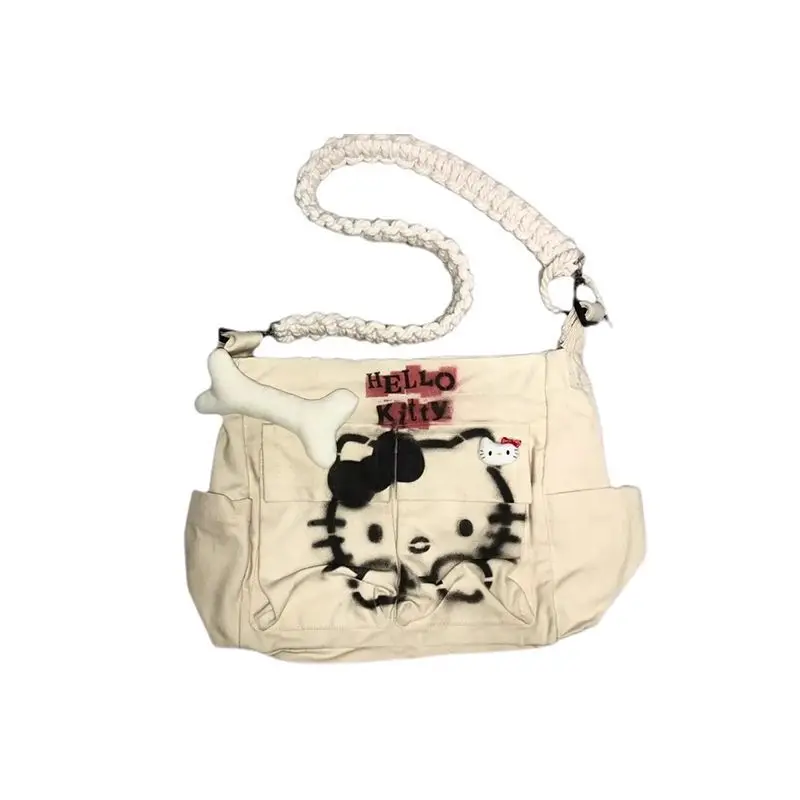 Sanrio Cartoon Women New Niche Shoulder Crossbody Bag Large Capacity Canvas Versatile Crossbody Bag Hot Girl Single Shoulder Bag