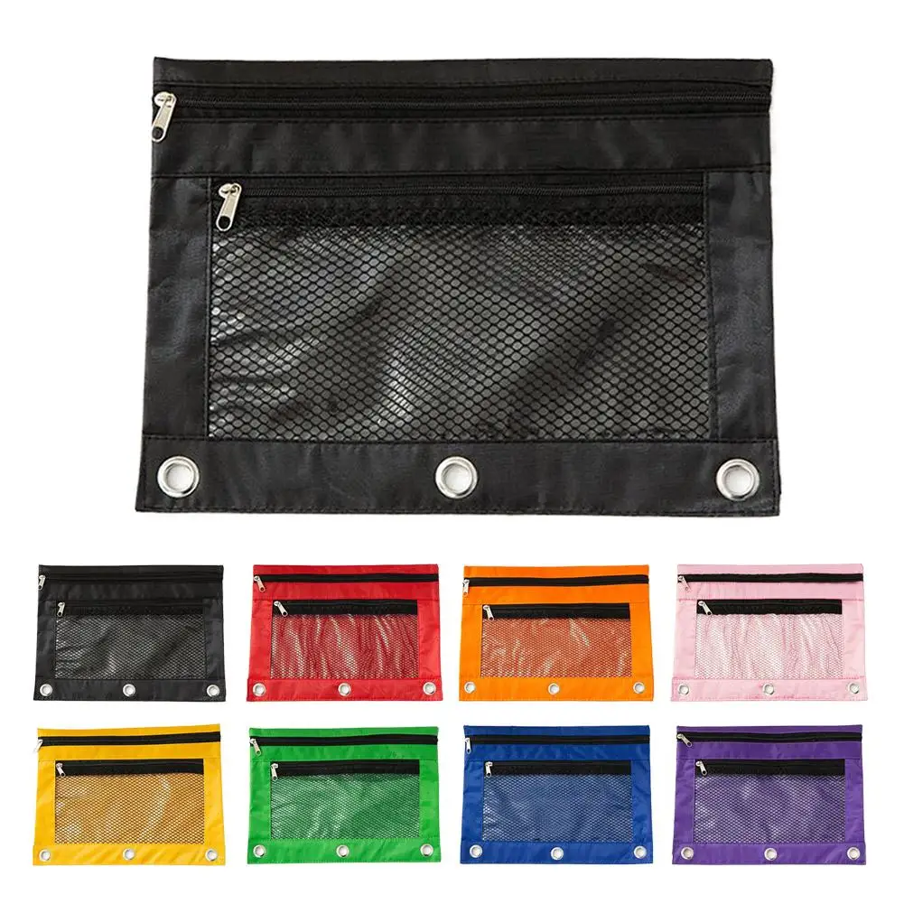 Double Zipper Pencil Pouch Case  Binder Zipper File Storage Oxford Cloth Stationery Storage Bag File Pocket Waterproof Pen Bag ﻿