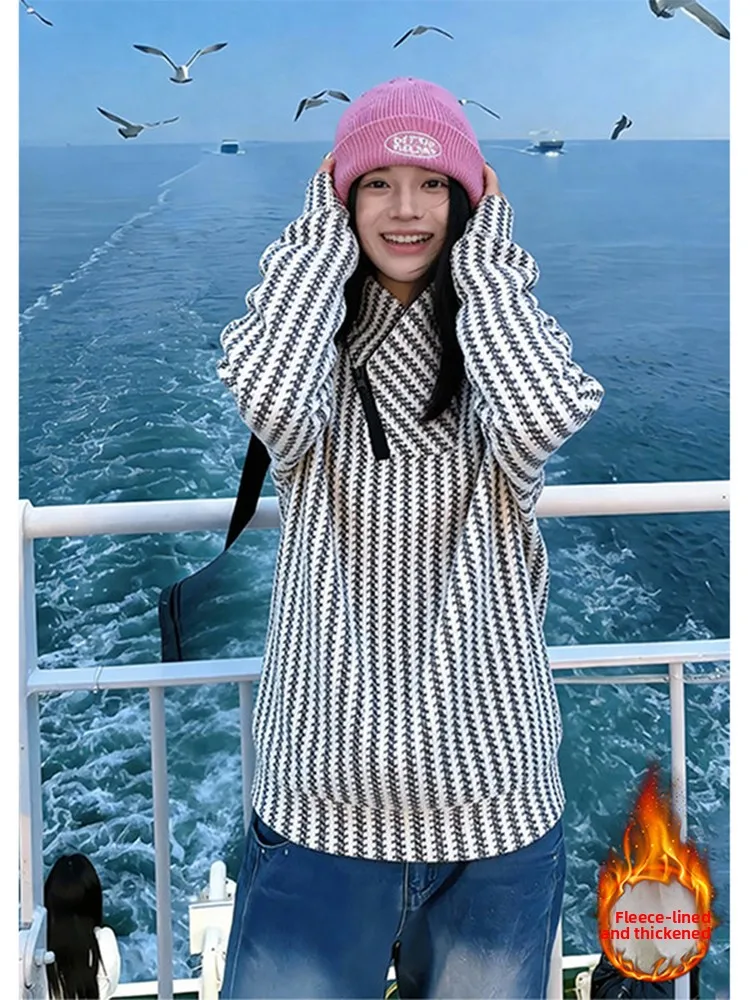 Thickened Fleece Zip-Up Hoodie Long Sleeve Stand Collar Men Women Winter Thermal T-Shirt Fishbone Pattern Slim Fit Casual Wear