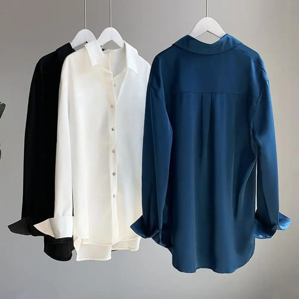 

Women Blouse Women Shirt Stylish Women's Lapel Shirt with Long Sleeves Button Placket Solid Color Casual Commuter for Daily