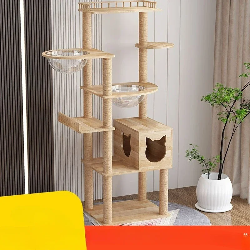 Large Rubber Wood Cat Climbing Frame Multifunctional Cat Scratching Tree Cat Scratcher Extra Large Pet Scratch Toy