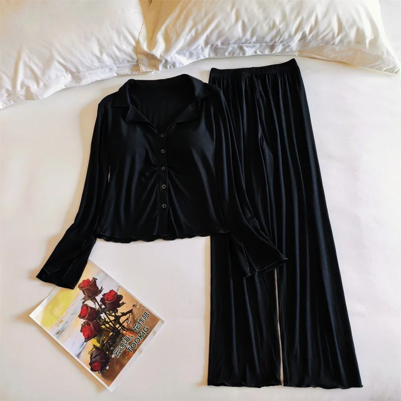 

Comfort Modal Pajamas Set Chest Pad Top Pant Suit Spring Autumn Long Sleeve Sleepwear For Sleeping New Women's Home Clothes