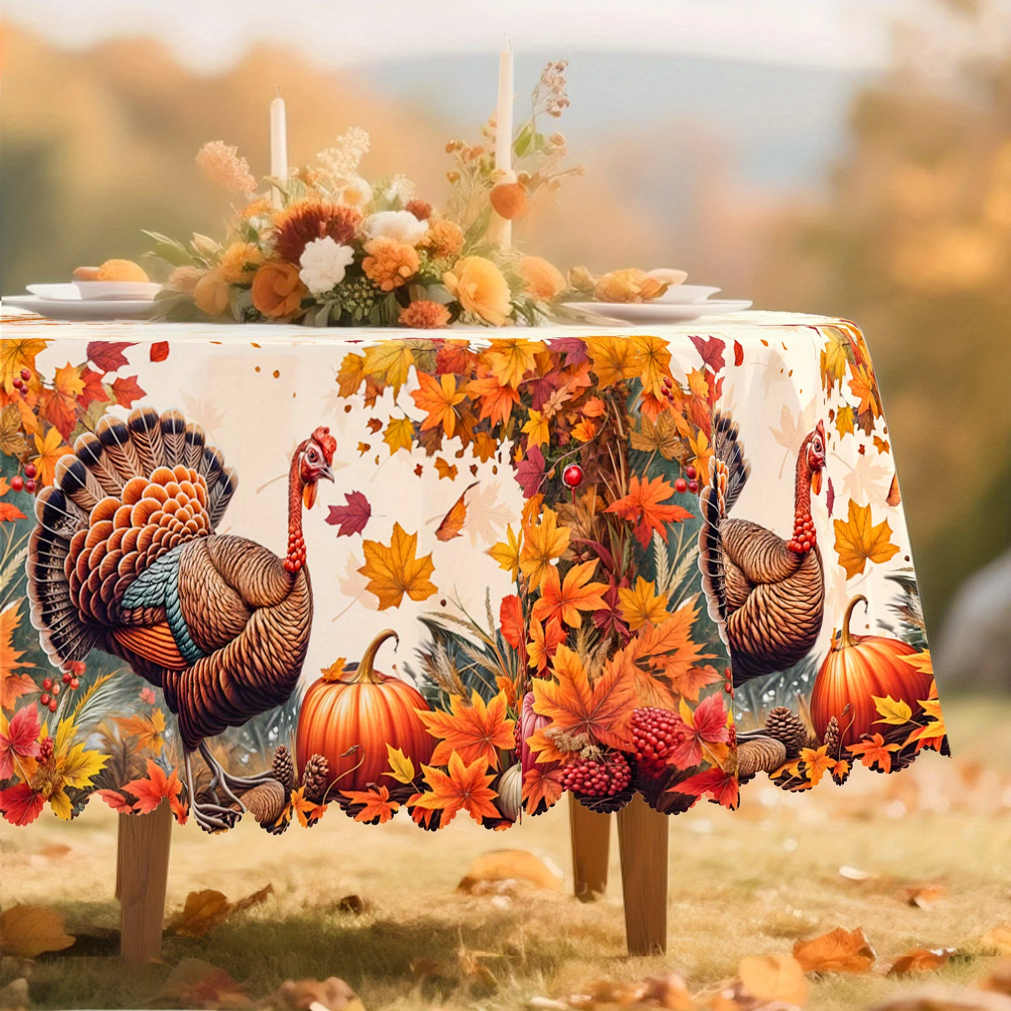 One Thanksgiving autumn tablecloth, with a retro artistic style, suitable for restaurant parties and family dinnerszyc