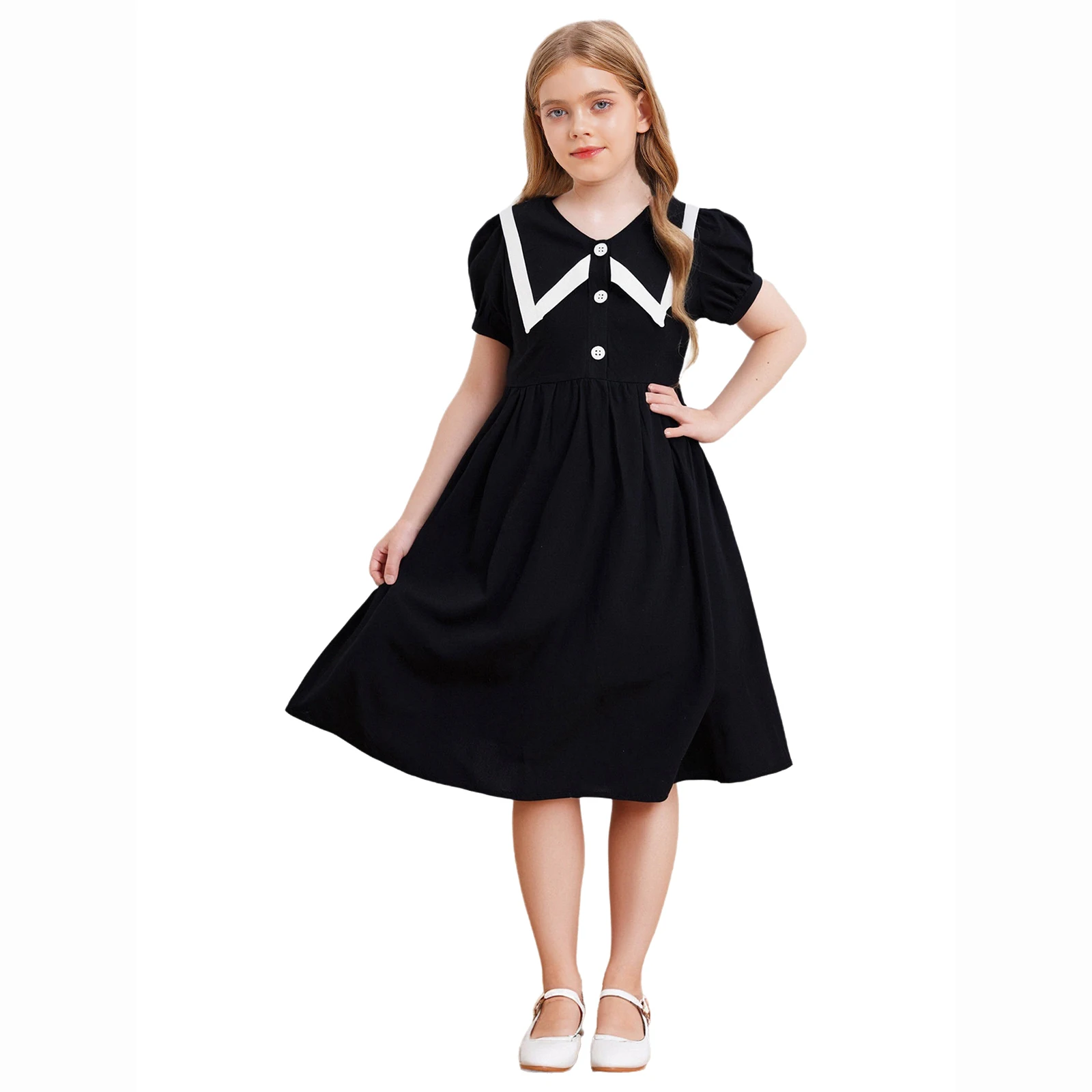 Robes d'été blanches pour filles, uniforme scolaire, vêtements pour adolescents, robe de soirée à manches courtes bouffantes, Costume pour bébés enfants de 3 à 14 ans