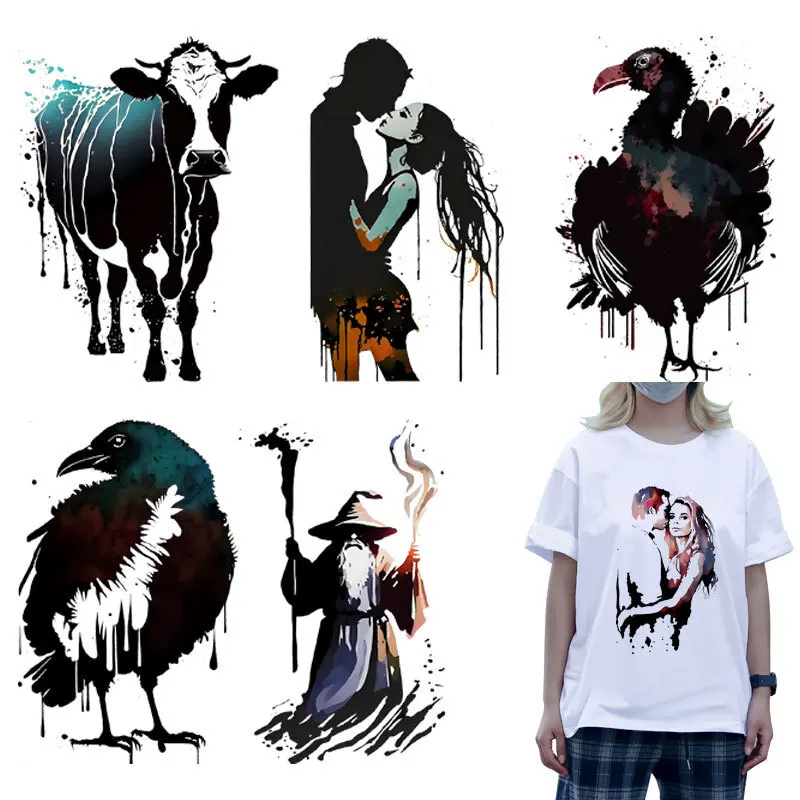 

Ink wash style animal Theme Hot Print Clothing T-Shirt DIY Hoodie Jacket Patch Waterproof DTF