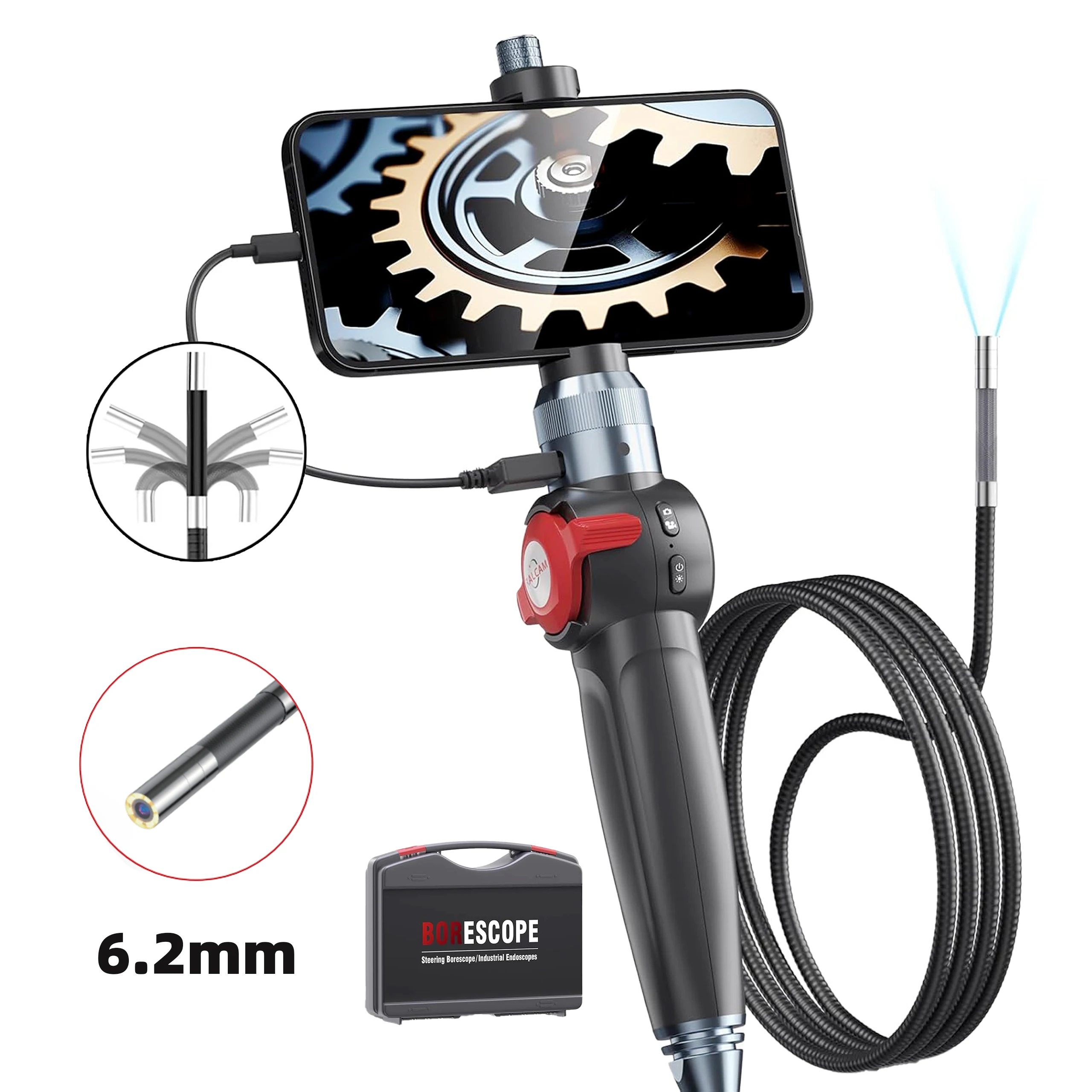 

Ralcam Articulating 2-Way Endoscope Camera 6mm Lens Inspection Camera IP67 Waterproof 10 LED Light