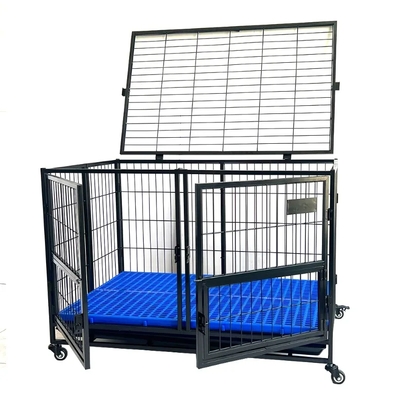 

43'' Double Door Heavy Duty Dog Kennel Strong Metal Foldable Dog Cage and Crate with Fence Feeder