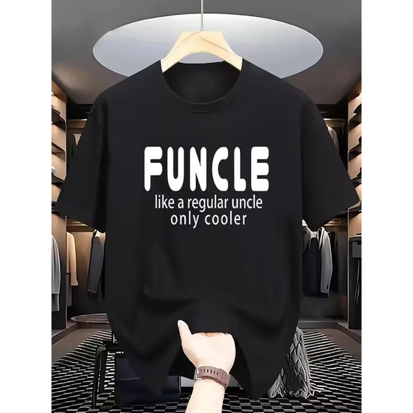 Mens Cooler Than Your Uncle Graphic Tee Breathable Comfortable Cotton Casual Round Neck T Shirt For Summer Outdoor Activities