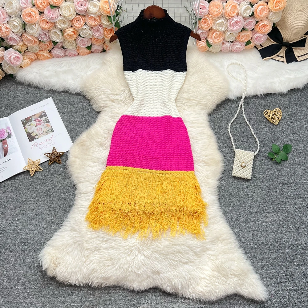 YuooMuoo Chic mode Sexy paquet hanches tricoté Mini robe 2026 nouvel été Y2K sans manches glands moulante robe de soirée Streetwear