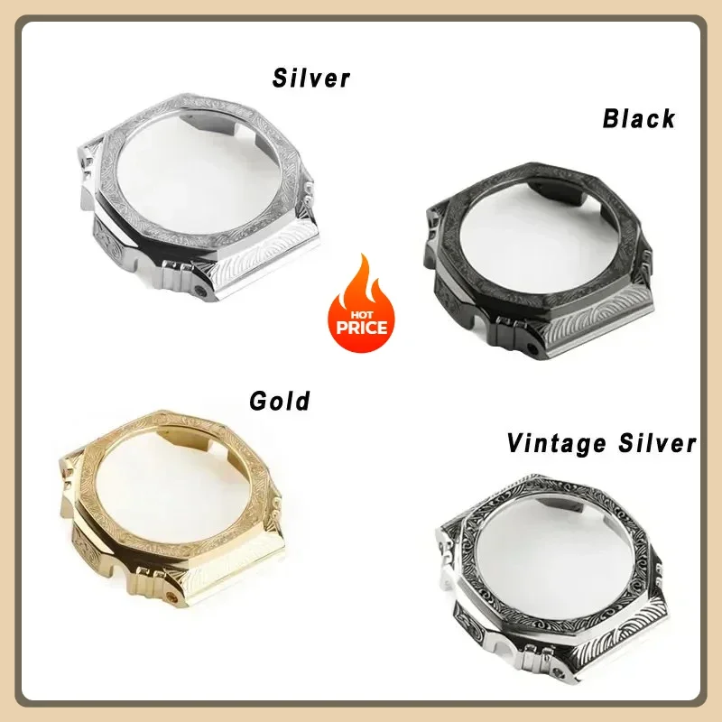 

Retro Lanser Engraving Bezel for casio Oak Ga b2100 Refit Steel Metal Case Rubber Strap Ga2100 Mod Kit Screw Watch Accessories