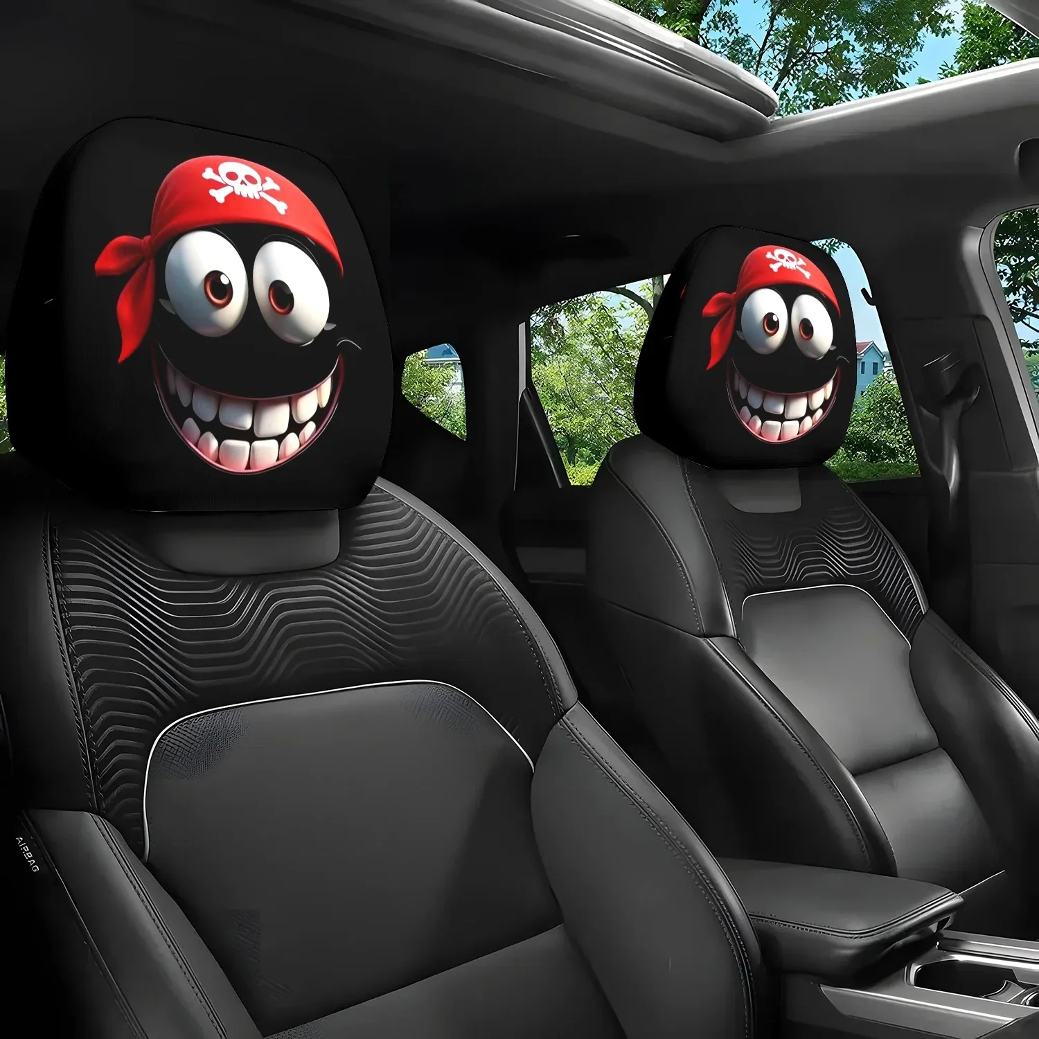 2pcs Headrest Covers Funny 2pcs Headrest Covers Horror 2-piece set of pirate cartoon expression car headrest covers, retractable