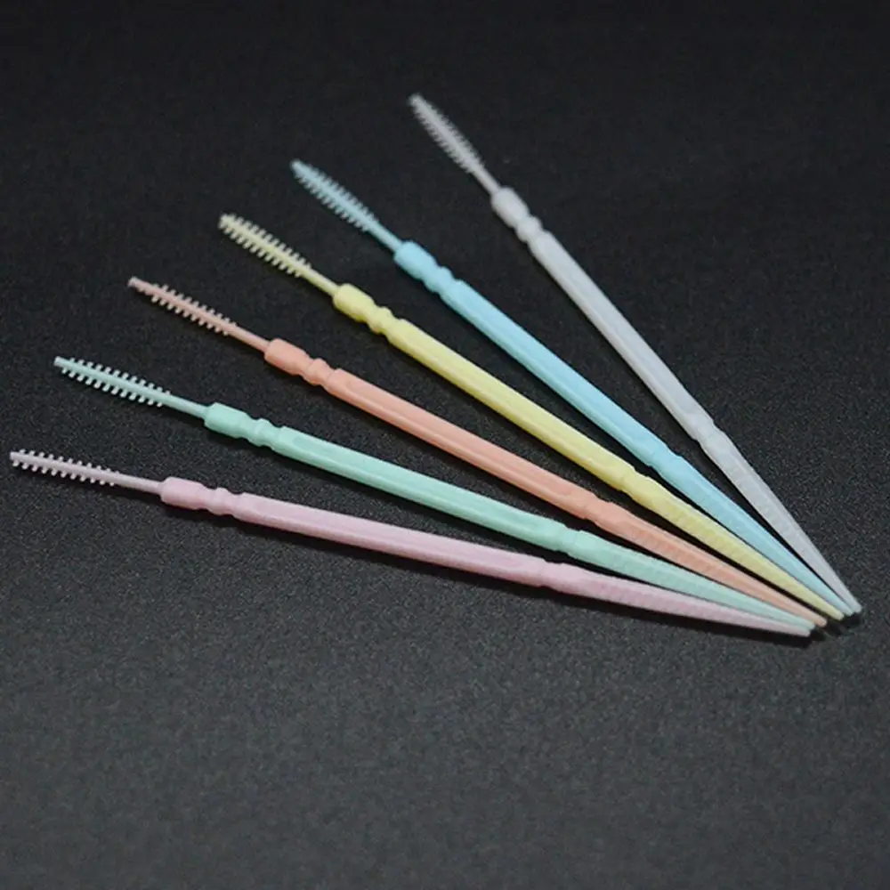 Candy Color Food Residue Soft Plastic Clean Teeth Oral Care Dental Floss Rods Double-head Interdental Brush Toothpick Brush