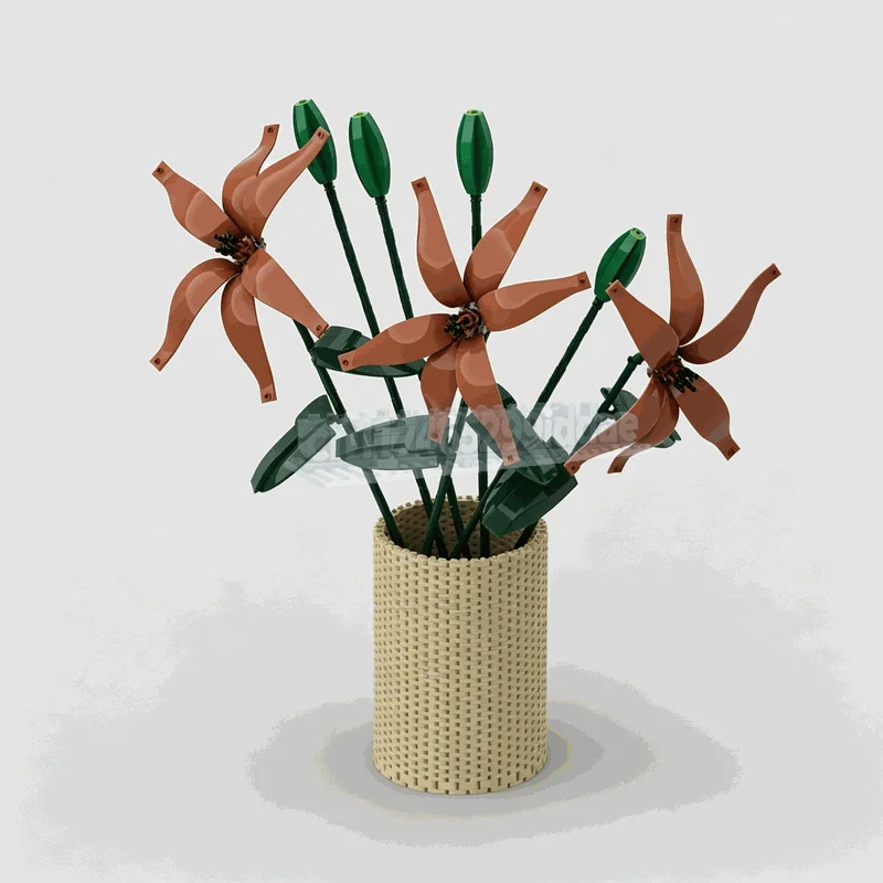 1903PCS Botanical Lily Flower Vase Building Blocks Artificial Floral Arrangement Model DIY Assembly Decoration Display Gift Art