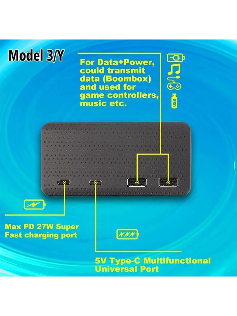 Per Tesla Model 3/Y/S/X Hub USB-Docking Station 4-in-1 con ricarica rapida-Dashcam/modalità Sentry compatibile-2021 2023 modello 3/Y