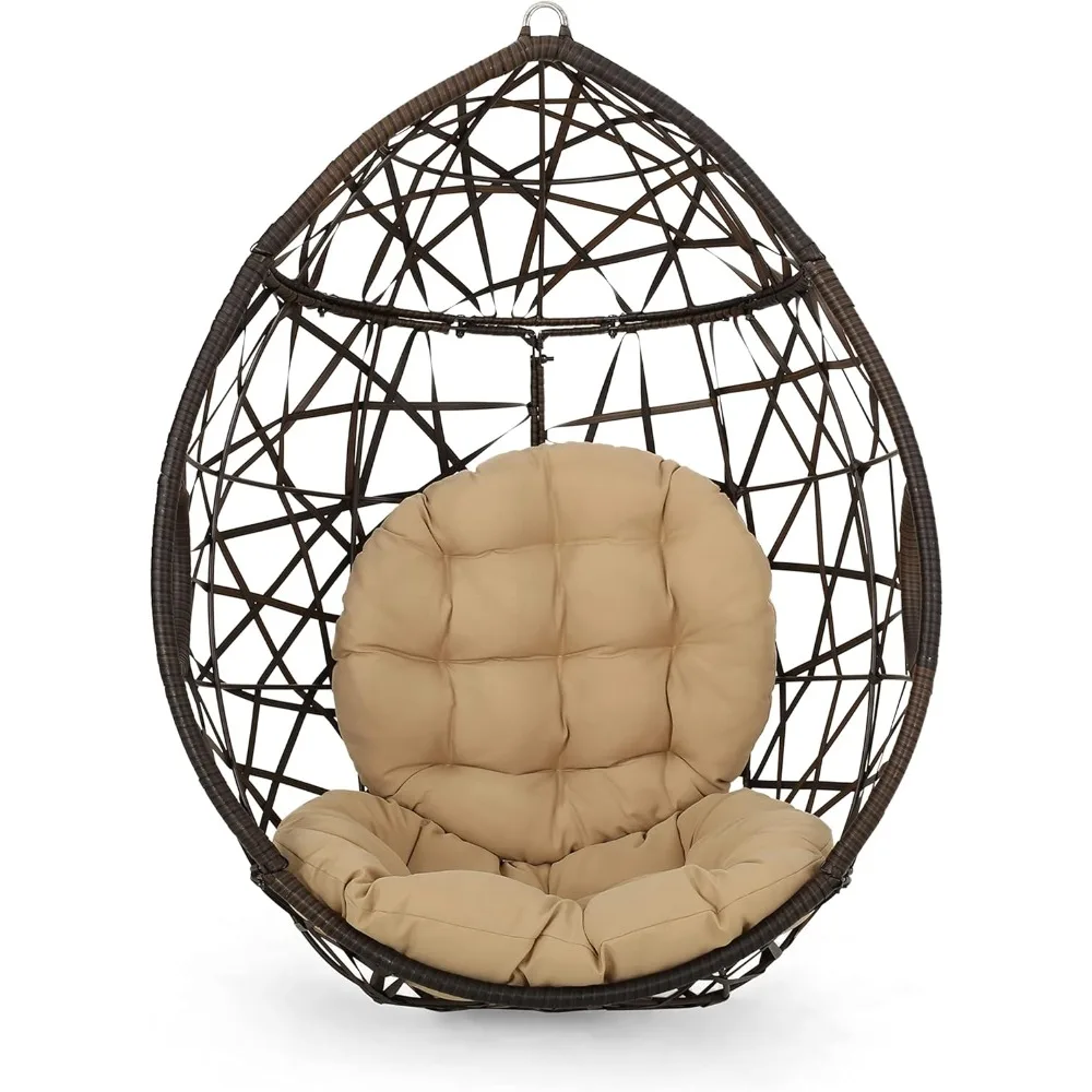 Indoor/Outdoor Wicker Tear Drop Hanging Chair (Stand Not Included), Multi-Brown and Tan