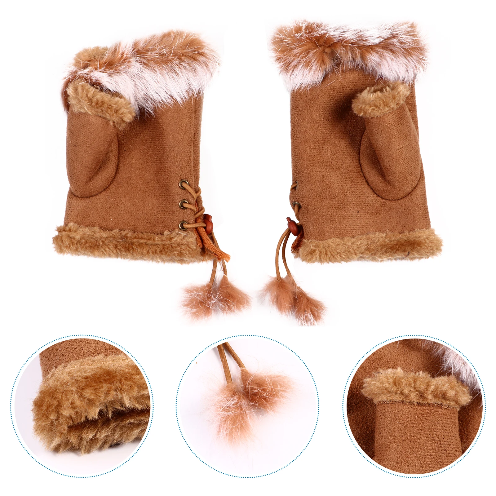 

Winter Suede Gloves Fingerless Mittens Women Tan Outdoor Cycling Touchscreen Warm Sports Driving Student