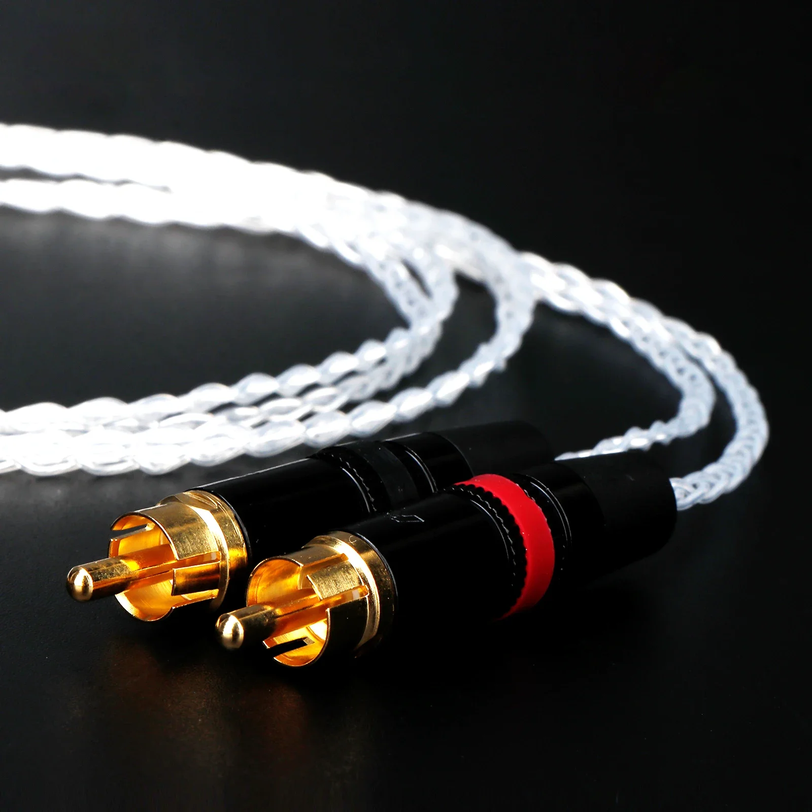 Kabel AUX pemisah Male RCA ganda Jack 4.4mm Premium-panjang dapat disesuaikan, 7N OFC konduktor tembaga berlapis perak, berlapis emas