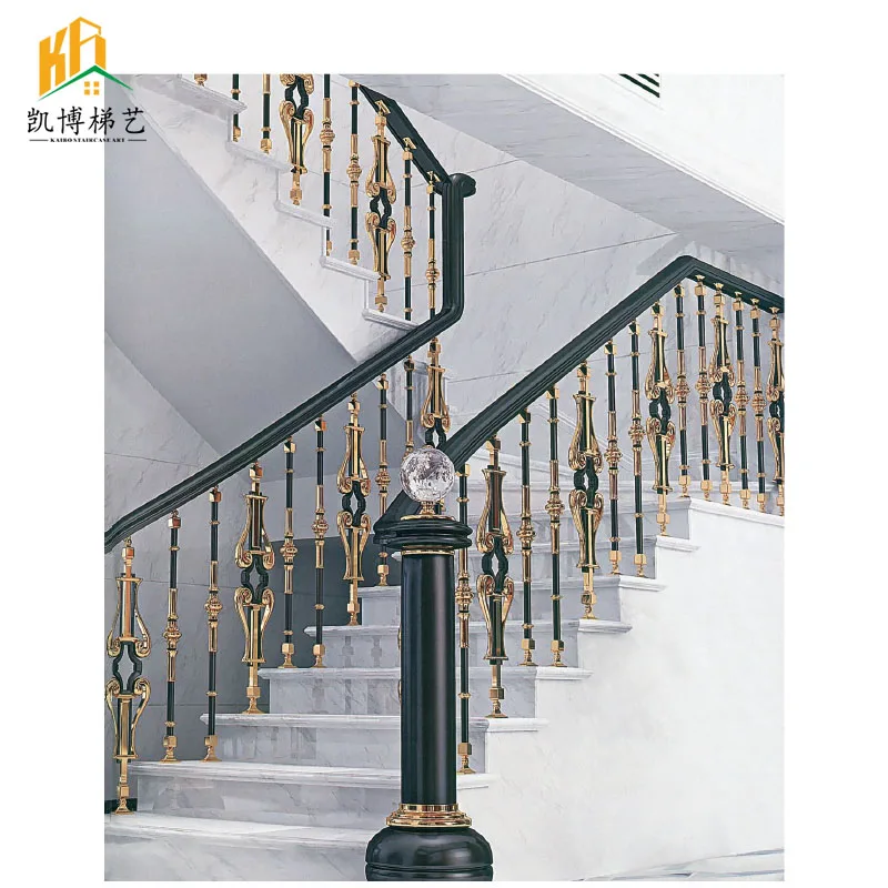 Custom. Hotel Hollow Staircase Handrail European Light Luxury Guardrail Indoor Retro Copper Aluminum Alloy Single Post