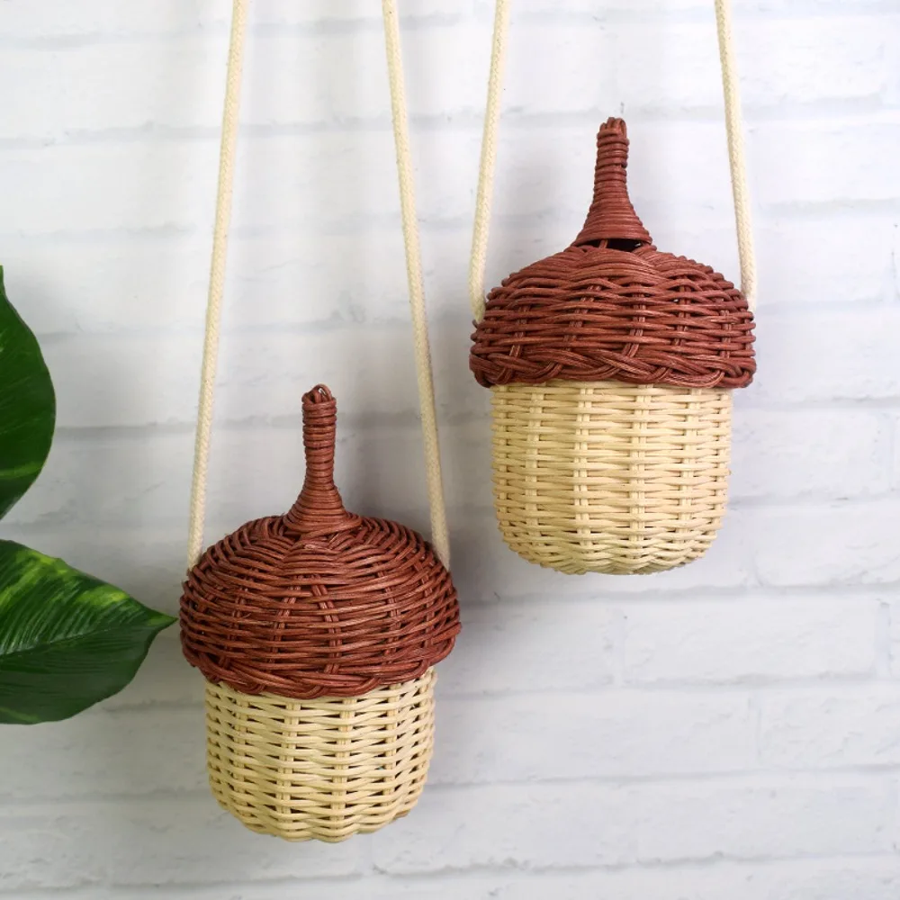 

Photo Props Woven Pinecone Crossbody Handbag Vintage Mini Pinecone Rattan Bag Toddlers Handbag Home Decor