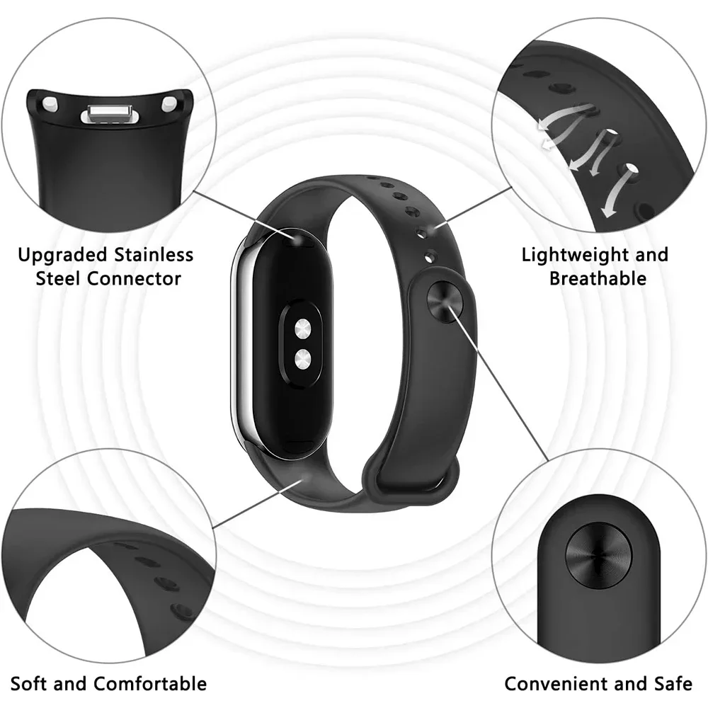 حزام سيليكون رسمي ناعم لـ Xiaomi Mi Band 10 9 8 حزام إكسسوارات سوار قابل للتنفس لـ MiBand 9 8 سوار معصم بديل