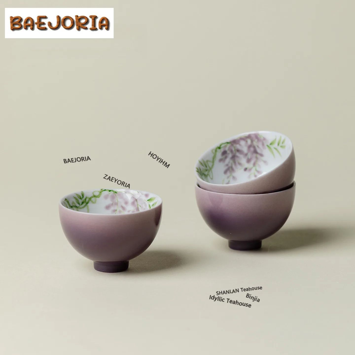 BAEJORIA 60ml Hand Painted Chinese Wistaria Teacup Creative Tea Bowl Jug Tea-tasting Fragrance Cup Jianzhan Master Cup Tableware