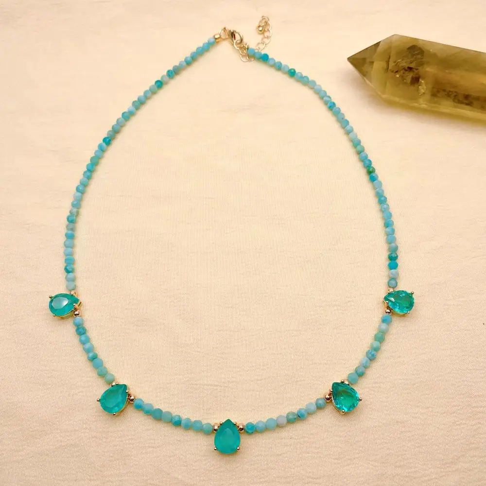 

Y·YING Natural Green Amazonite Tiny Faceted Gemstone Necklace Quartz Charm Women Gift