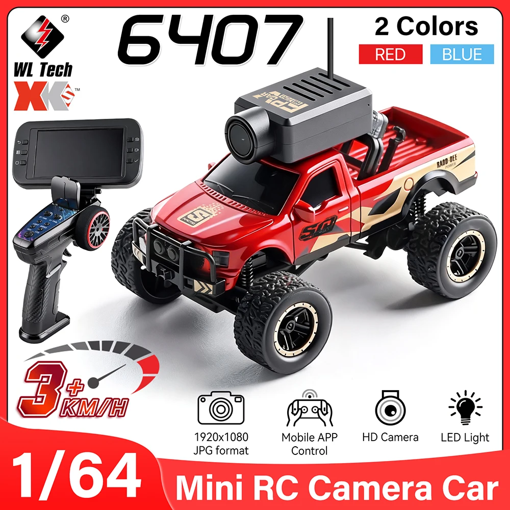 WLtoys 1/64 RC Cars 6407 caméra Monster Truck APP Transmission/contrôle lumières LED 3 vitesses avec affichage Compatible avec VRGlasses