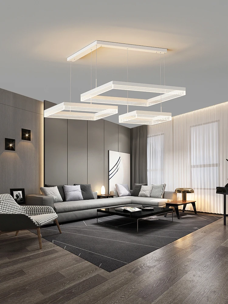 2023 Modern Square LED Chandelier For Aisle Bedroom Foyer Kitchen White Black Dimmable Remote Control Light Interior Decoration