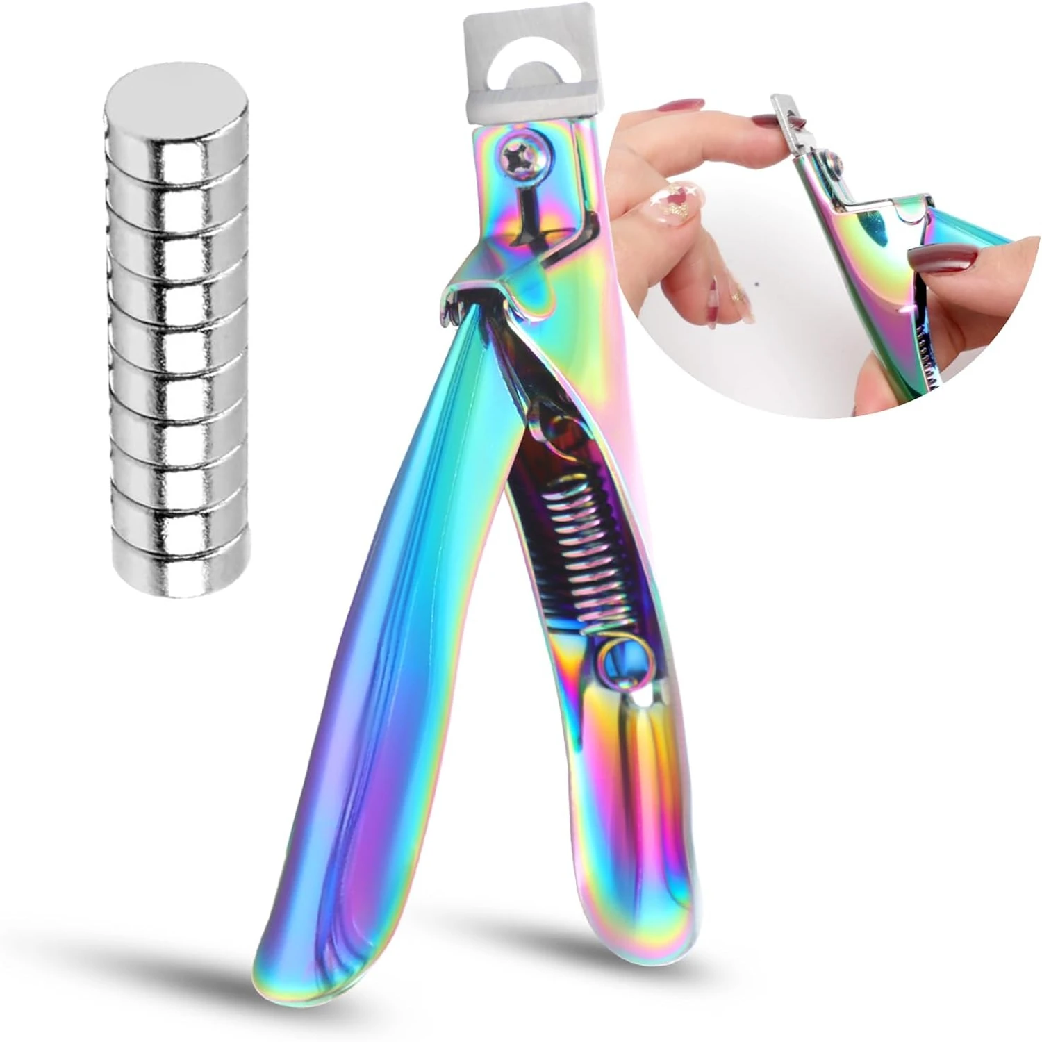 

Essential High-Quality Professional Stainless Steel Acrylic Nail Clipper with 10Pcs Magnets - Ideal Tools for Precise Nail Art -