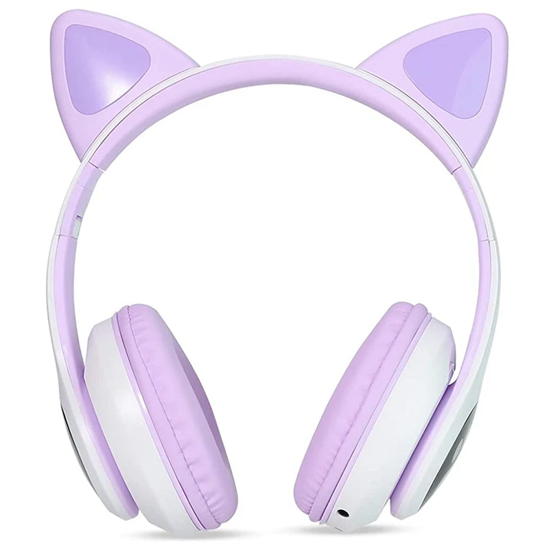 Wireless Headphones Cat Ear LED Light Up Bluetooth Foldable Headphones Over Microphone For Online Learning